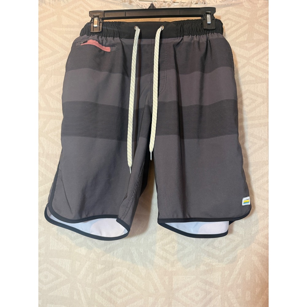 Vuori Mens Board Shorts Charcoal Gray Striped Drawstring Swim Trunks Size S